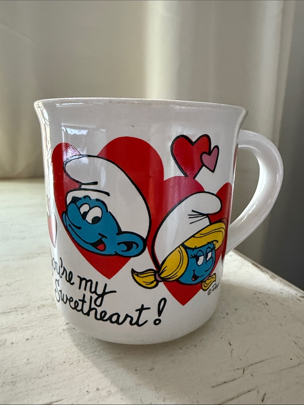 White Ceramic Smurf Heart Mug - You're My Sweetheart